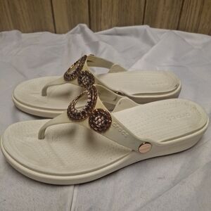 Crocs Sanrah Diamante Wedge Oyster/Rose Gold Women's Sz 10